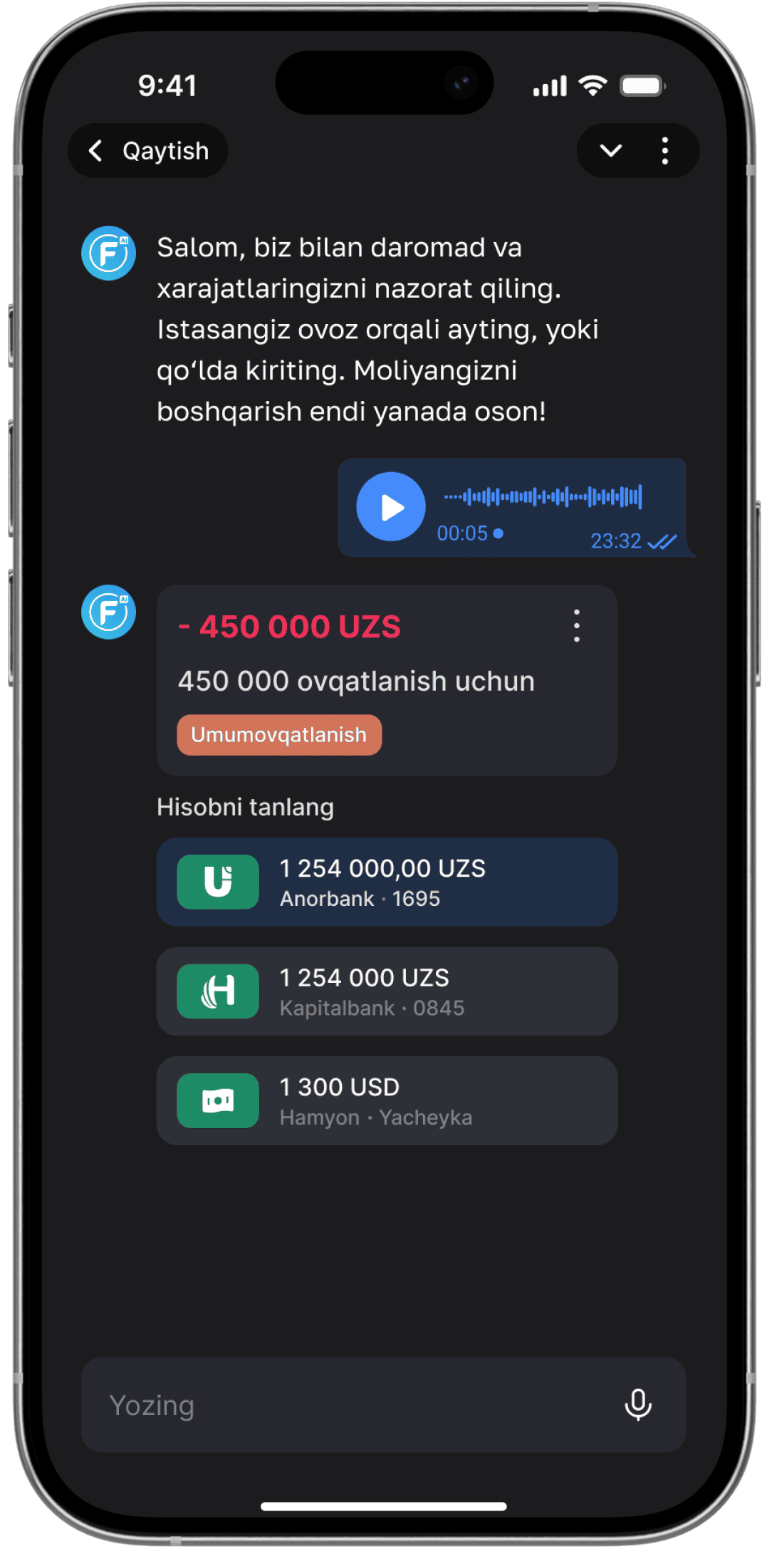 AI bilan Tranzaksiyalarni Kiritish